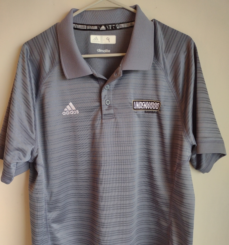 Adidas Men's Polo Shirt Grey Striped Short Sleeve Size L Collegiate Team issued